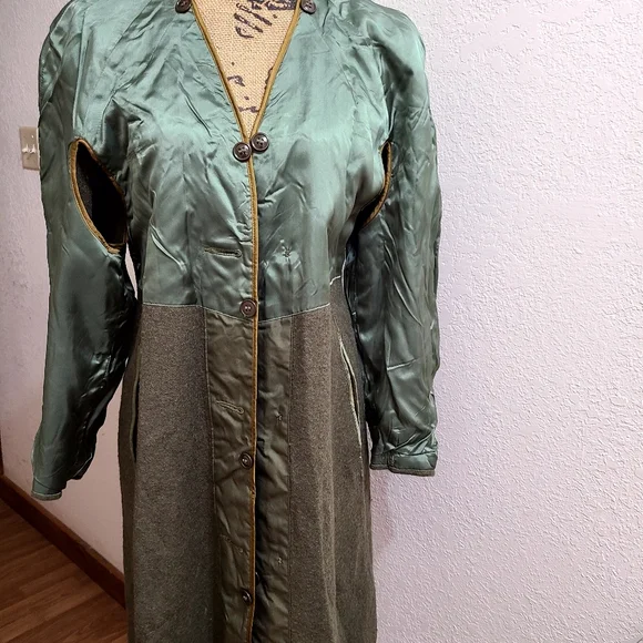 Vtg US Military Overcoat/Trench Coat Double Breasted Size Short S Olive Green - Picture 8 of 14
